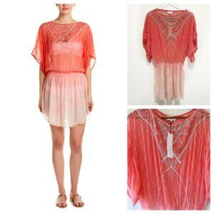 Parker Beach Sunset Silver Bead Swim Cover Up Ombre Coral Pink Medium Large NWT